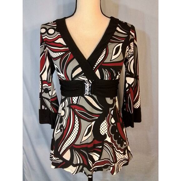 Heart Soul ; Multicolor blouse with black cummerbund and sliver clasp - Picture 1 of 8